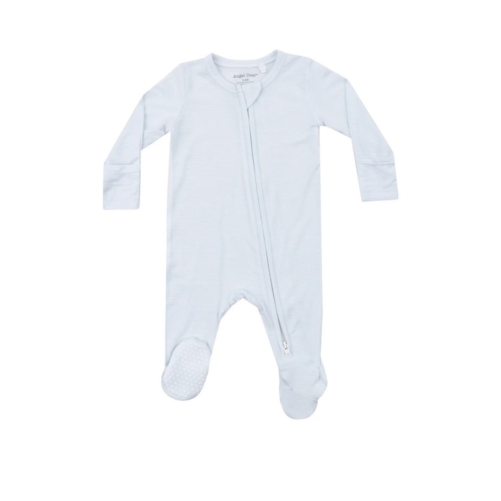 NWT Angel Dear 2 Way Zipper Footie - Light Blue Stripe 3-6M